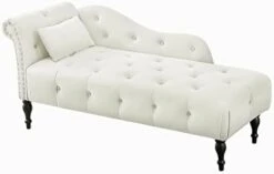 Homtique 60" Velvet Storage Chaise Lounge Indoor Button Tufted With Pillow, Nailhead Decorate Rolled Arm Chaise Lounge For Bedroom Living Room (Beige, With Storage) -Safavieh Furnitue Shop 217vf7vHNfL. AC
