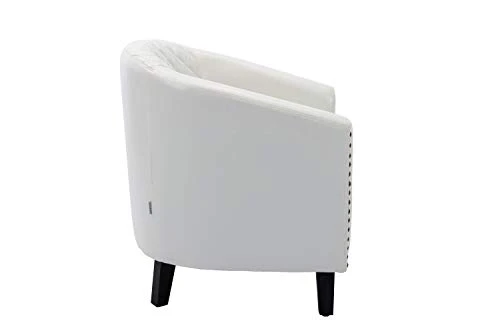 SSLine Modern White Leather Upholstered Accent Arm Chair Soft Barrel Club Chairs For Living Room Comfy Single Sofa Office Guest Chatting Chair With Solid Wood Legs And Nailhead For Bedroom (White) 3 SSLine Modern White Leather Upholstered Accent Arm Chair Soft Barrel Club Chairs For Living Room Comfy Single Sofa Office Guest Chatting Chair With Solid Wood Legs And Nailhead For Bedroom (White) - Image 3