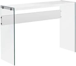 Monarch Specialties , Console Sofa Table, Tempered Glass, Glossy White, 44"L -Safavieh Furnitue Shop 21SoFPKLrL. AC