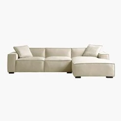 Acanva Modern L-Shaped Deep Sectional Sofa Furniture Set For Living Room Lounge, Minimalist Style Comfy Suedette Upholstery Corner Couch With Chaise, Beige -Safavieh Furnitue Shop 21nEefAbhYL