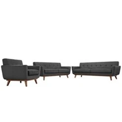 Modway Engage Mid-Century Modern Upholstered Fabric Sofa, Loveseat And Armchair In Gray