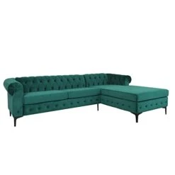 ORRD L-Shape Sectional Sofa, Velvet Tufted Chesterfield Couch Large Sofa Living Room Set With Chaise Lounge And Scrolled Arm For Living Room Home Furniture (Green) -Safavieh Furnitue Shop 3109lSj4PDL