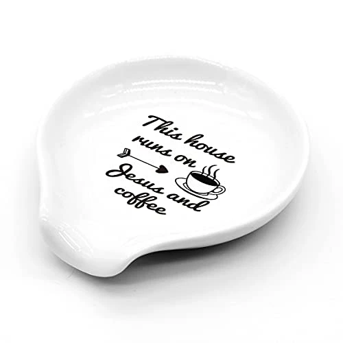Littlefa Funny Coffee Quote This House Runs On Jesus And Black Sign Ceramic Spoon Holder-Coffee Rest -Coffee Station Decor Bar Accessories-Coffee Lovers Gift For Women Men 3 Littlefa Funny Coffee Quote This House Runs On Jesus And Black Sign Ceramic Spoon Holder-Coffee Rest -Coffee Station Decor Bar Accessories-Coffee Lovers Gift For Women Men - Image 3