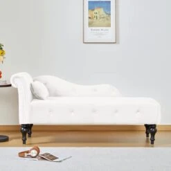 GENERIC Tufted Upholstered Velvet Rolled Arm Chaise Lounges Indoor Chair, Right Arm Facing Chaise Lounge With Nailhead Trim For Living Room Bedroom Office(White), 27.5D X 60.6W X 28.3H In -Safavieh Furnitue Shop 310ls6HXs2L