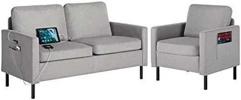 STHOUYN 56" W Fabric Loveseat Sofa With 2 USB, Small Couches For Living Room, Bedroom, Office, Easy Assembly & Comfy Cushion, Dark Grey 9 STHOUYN 56" W Fabric Loveseat Sofa With 2 USB, Small Couches For Living Room, Bedroom, Office, Easy Assembly & Comfy Cushion, Dark Grey - Image 9