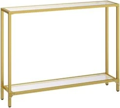 HOOBRO 55.1" Gold Console Table, Narrow Tempered Glass Entryway Table, Sofa Table Behind Couch, Modern Style, Metal Frame, Hallway, Living Room, Gold GD06XG01 -Safavieh Furnitue Shop 311IcN0VnL. AC
