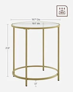 VASAGLE Round Side Table, Glass End Table With Metal Frame, Gold Coffee Table With Modern Style For Living Room, Balcony, Bedroom -Safavieh Furnitue Shop 311J8po8fgL