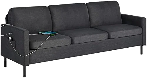 STHOUYN 56" W Fabric Loveseat Sofa With 2 USB, Small Couches For Living Room, Bedroom, Office, Easy Assembly & Comfy Cushion, Dark Grey 7 STHOUYN 56" W Fabric Loveseat Sofa With 2 USB, Small Couches For Living Room, Bedroom, Office, Easy Assembly & Comfy Cushion, Dark Grey - Image 7