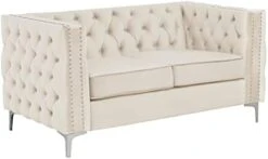 Morden Fort Living Room Furniture Modern 2 Pieces Of Chair And Loveseat Couch Set With Dutch Velvet, Iron Legs - Beige -Safavieh Furnitue Shop 312kPBrN1pL. AC