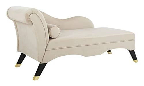 Safavieh Home Caiden Modern Tan Velvet And Espresso Chaise Lounge Chair 2 Safavieh Home Caiden Modern Tan Velvet And Espresso Chaise Lounge Chair - Image 2