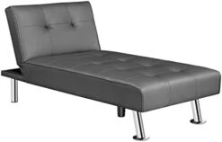 Yaheetech Faux Leather Chaise Lounge Indoor Convertible Chaise Futon Tufted Chaise Daybed With Chrome Metal Legs Converts To Recliner/Bed White -Safavieh Furnitue Shop 313aSmm3CCL. AC