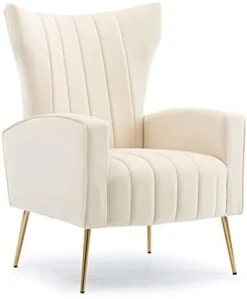 HOMEFUN Accent Chair Set Of 2, Velvet Wingback Armchair Modern Upholstered Single Sofa With Metal Legs For Living Room Bedroom Nursery, Beige -Safavieh Furnitue Shop 313qqtcCteS. AC