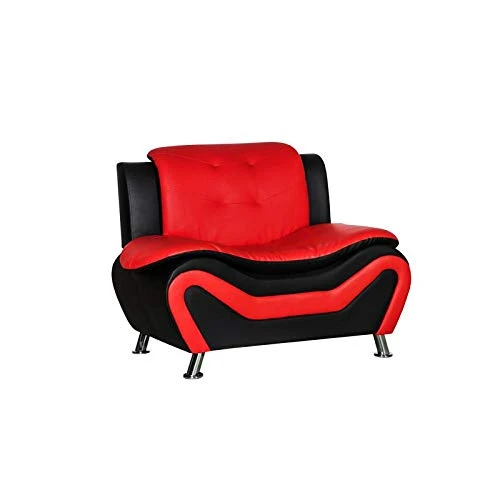 Home Square Living Room Furniture Set, 2 Piece Modern Faux Leather Couch Loveseat Arm Chairs Lounge Club Chair, Solid Wood Frame, Red Black 4 Home Square Living Room Furniture Set, 2 Piece Modern Faux Leather Couch Loveseat Arm Chairs Lounge Club Chair, Solid Wood Frame, Red Black - Image 4