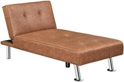 Yaheetech Faux Leather Chaise Lounge Indoor Convertible Chaise Futon Tufted Chaise Daybed With Chrome Metal Legs Converts To Recliner/Bed White -Safavieh Furnitue Shop 314JxnUy1zL. AC