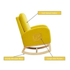 Setawix Rocking Chair For Nursery, Midcentury Modern Accent Rocker Armchair With Side Pocket, Upholstered High Back Wooden Rocking Chair For Living Room Baby Room Bedroom (Yellow - Velvet) 17 Setawix Rocking Chair For Nursery, Midcentury Modern Accent Rocker Armchair With Side Pocket, Upholstered High Back Wooden Rocking Chair For Living Room Baby Room Bedroom (Yellow - Velvet) -Safavieh Furnitue Shop 314Zti4YXQL