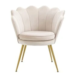 ZJhome Modern Accent Velvet Chairs Set Of 2 Comfy Upholstered Vanity Chairs For Bedroom Shell-Shaped Armchair Dining Chairs With Golden Metal Legs Desk Chair Makeup Chairs For Living Room(Beige) -Safavieh Furnitue Shop 315PVqLNjsL