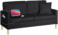 TYBOATLE Modern Faux Leather Living Room Furniture Sectional Sofa Sets 2 Pieces, Loveseat Couch W/ 2 USB Charging Ports And Comfy Accent Arm Chair For Small Space, Apartment, Office, Studio (Black) -Safavieh Furnitue Shop 316MymkN4L. AC