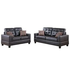 Poundex Bobkona Aria Faux Leather 2 Piece Sofa And Loveseat Set, Espresso