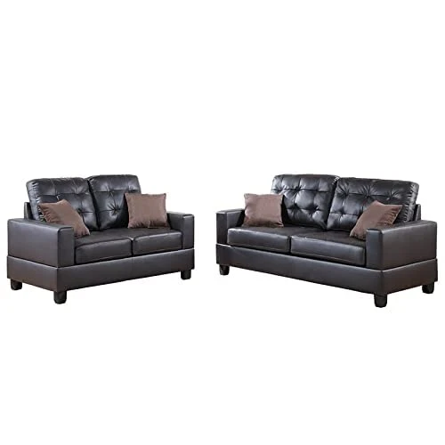Poundex Bobkona Aria Faux Leather 2 Piece Sofa And Loveseat Set, Espresso 1 Poundex Bobkona Aria Faux Leather 2 Piece Sofa And Loveseat Set, Espresso