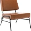 Recaceik Mid-Century Modern Leather Accent Chair, Upholstered PU Leather Chair, Lounge Living Room Chair With Metal Frame, Comfy Reading Armless Chair Home Furniture, Coffee