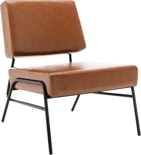 Recaceik Mid-Century Modern Leather Accent Chair, Upholstered PU Leather Chair, Lounge Living Room Chair With Metal Frame, Comfy Reading Armless Chair Home Furniture, Coffee 11 Recaceik Mid-Century Modern Leather Accent Chair, Upholstered PU Leather Chair, Lounge Living Room Chair With Metal Frame, Comfy Reading Armless Chair Home Furniture, Coffee - Image 11