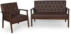 AILEEKISS Mid-Century Loveseats Sofa Couch 2 Seater Sofa Modern Faux Leather Retro Arms Loveseat Upholstered Wooden Lounge Accent Chair For Living Room (Brown 2-seat) -Safavieh Furnitue Shop 319YtMHEjL. AC