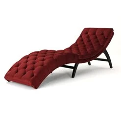 Christopher Knight Home Garret Tufted Velvet Chaise Lounge, Garnet / Dark Brown 77.6D X 24.8W X 28H In