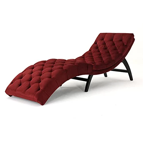 Christopher Knight Home Garret Tufted Velvet Chaise Lounge, Garnet / Dark Brown 77.6D X 24.8W X 28H In 1 Christopher Knight Home Garret Tufted Velvet Chaise Lounge, Garnet / Dark Brown 77.6D X 24.8W X 28H In