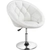 Yaheetech Round Tufted Back Chair Living Room Chair Contemporary Height Adjustable Vanity Chair 360° Swivel Accent Chair Modern Look, White