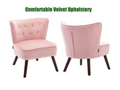 Altrobene Mid Century Modern Wingback Velvet Accent Chair Set Of 2 Wide Comfy Armless Corner Chair Tufted Slipper Chair For Living Room/Bedroom, Pink -Safavieh Furnitue Shop 31CVJ3PJ1ES