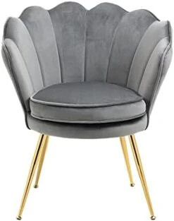 ZJhome Modern Accent Velvet Chairs Set Of 2 Comfy Upholstered Vanity Chairs For Bedroom Shell-Shaped Armchair Dining Chairs With Golden Metal Legs Desk Chair Makeup Chairs For Living Room(Beige) -Safavieh Furnitue Shop 31CoyJXFYXL. AC