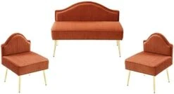 Homtique Velvet Loveseat & Accent Chair 3 Piece Set, Modern Upholstered Living Room Furniture Set, Armless Loveseat Settee With Gold Metal Legs, For Small Space, Bedroom, Apartment, Orange 27 Homtique Velvet Loveseat & Accent Chair 3 Piece Set, Modern Upholstered Living Room Furniture Set, Armless Loveseat Settee With Gold Metal Legs, For Small Space, Bedroom, Apartment, Orange -Safavieh Furnitue Shop 31ENu4 SDXL. AC