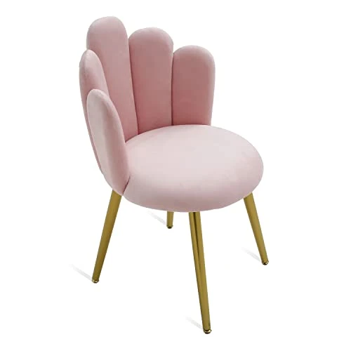 BOWTHY Vanity Chair For Makeup Room - Midcentury Modern Accent Chair For Living Room Bedroom, Makeup Chair With Back Support Velvet Chair With Gold Legs (Pink) 1 BOWTHY Vanity Chair For Makeup Room - Midcentury Modern Accent Chair For Living Room Bedroom, Makeup Chair With Back Support Velvet Chair With Gold Legs (Pink)