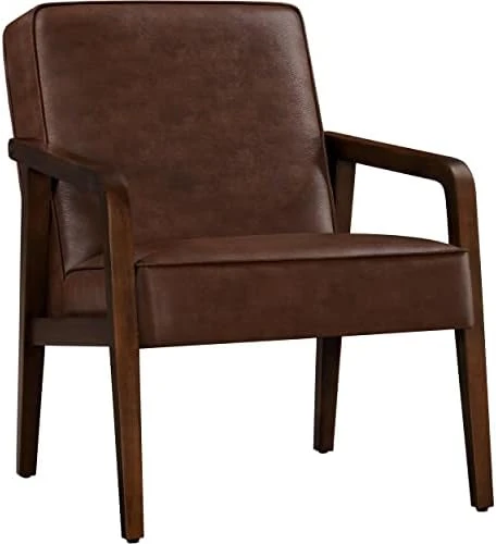 Yaheetech PU Leather Accent Chair, Mid-Century Modern Barrel Chair With Wooden Frame And Soft Thick Padded For Living Room Bedroom Home Office, Set Of 2, Dark Brown 7 Yaheetech PU Leather Accent Chair, Mid-Century Modern Barrel Chair With Wooden Frame And Soft Thick Padded For Living Room Bedroom Home Office, Set Of 2, Dark Brown - Image 7