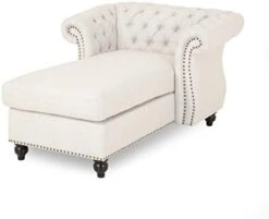 Phyllis Modern Glam Chesterfield Chaise Lounge, Beige And Dark Brown -Safavieh Furnitue Shop 31G1pmNhMIL. AC