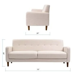 Mellow Adair Mid-Century Modern Loveseat/Sofa/Couch With Armrest Pockets, Tufted Linen Fabric, Ivory -Safavieh Furnitue Shop 31Hu06g9fnL