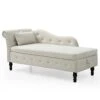 Homtique 60" Velvet Storage Chaise Lounge Indoor Button Tufted With Pillow, Nailhead Decorate Rolled Arm Chaise Lounge For Bedroom Living Room (Beige, With Storage)