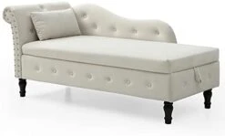 Homtique 60" Velvet Storage Chaise Lounge Indoor Button Tufted With Pillow, Nailhead Decorate Rolled Arm Chaise Lounge For Bedroom Living Room (Beige, With Storage) -Safavieh Furnitue Shop 31I4O8i5e5L. AC