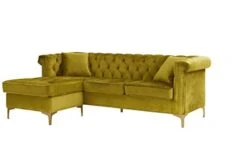 Iconic Home Levin Left Hand Facing Sectional Sofa L Shape Chaise Velvet Button Tufted Rolled Arm With Nail Head Trim Tone Metal Y-Leg With 2 Accent Pillows Modern Contemporary, Gold -Safavieh Furnitue Shop 31JGB0AoTAL