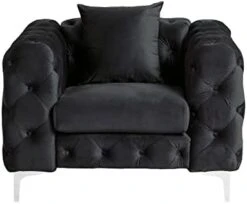 Morden Fort Modern Contemporary Accent Chair With Deep Button Tufting Dutch Velvet, Solid Wood Frame And Iron Legs-Silver Grey -Safavieh Furnitue Shop 31JMFt7lYaL. AC