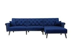 Convertible Sectional Sofa Bed, L-Shaped Reversible Reclining Velvet Sofa With 3 Seats And Pillows For Living Room Small Apartment Spaces Furniture Set (Blue)