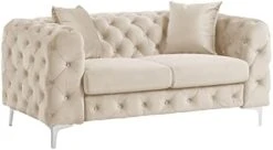 Morden Fort Modern Contemporary Accent Chair With Deep Button Tufting Dutch Velvet, Solid Wood Frame And Iron Legs-Silver Grey -Safavieh Furnitue Shop 31LaHMmPdjS. AC