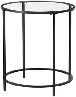 VASAGLE Round Side Table, Glass End Table With Metal Frame, Gold Coffee Table With Modern Style For Living Room, Balcony, Bedroom -Safavieh Furnitue Shop 31O0jvLOifL. AC