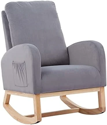 Setawix Rocking Chair For Nursery, Midcentury Modern Accent Rocker Armchair With Side Pocket, Upholstered High Back Wooden Rocking Chair For Living Room Baby Room Bedroom (Yellow - Velvet) 12 Setawix Rocking Chair For Nursery, Midcentury Modern Accent Rocker Armchair With Side Pocket, Upholstered High Back Wooden Rocking Chair For Living Room Baby Room Bedroom (Yellow - Velvet) - Image 12