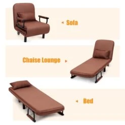 KOMFOTT Convertible Chair Bed, Tri-Fold Sofa Bed With 5-Position Adjustable Backrest & Pillow, Leisure Chaise Lounge Couch With Sturdy Steel Frame For Home & Office, Comfortable Sleeper Chair (Coffee) -Safavieh Furnitue Shop 31ORBYb9QgL