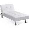 Yaheetech Faux Leather Chaise Lounge Indoor Convertible Chaise Futon Tufted Chaise Daybed With Chrome Metal Legs Converts To Recliner/Bed White