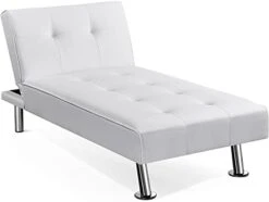 Yaheetech Faux Leather Chaise Lounge Indoor Convertible Chaise Futon Tufted Chaise Daybed With Chrome Metal Legs Converts To Recliner/Bed White -Safavieh Furnitue Shop 31Oklq9aPyL. AC