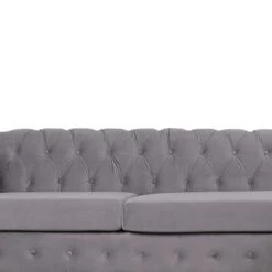 NOSGA Modern Velvet Fabric L Shaped 3-Seat Sectional Sofa Couch, Furniture Sectional Chesterfield Couch Set, Upholstered Scroll Arm Chesterfield Sofa With Chaise For Living Room(Light Grey) -Safavieh Furnitue Shop 31OnlflhM4L