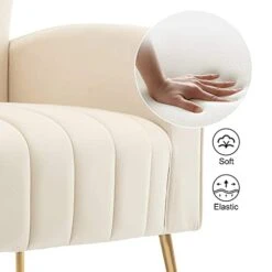 HOMEFUN Accent Chair Set Of 2, Velvet Wingback Armchair Modern Upholstered Single Sofa With Metal Legs For Living Room Bedroom Nursery, Beige -Safavieh Furnitue Shop 31Q275KhI1L