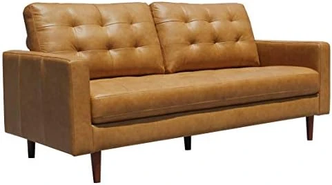 Amazon Brand – Rivet Cove Mid-Century Modern Tufted Leather Accent Chair, 32.7"W, Caramel 12 Amazon Brand – Rivet Cove Mid-Century Modern Tufted Leather Accent Chair, 32.7"W, Caramel - Image 12